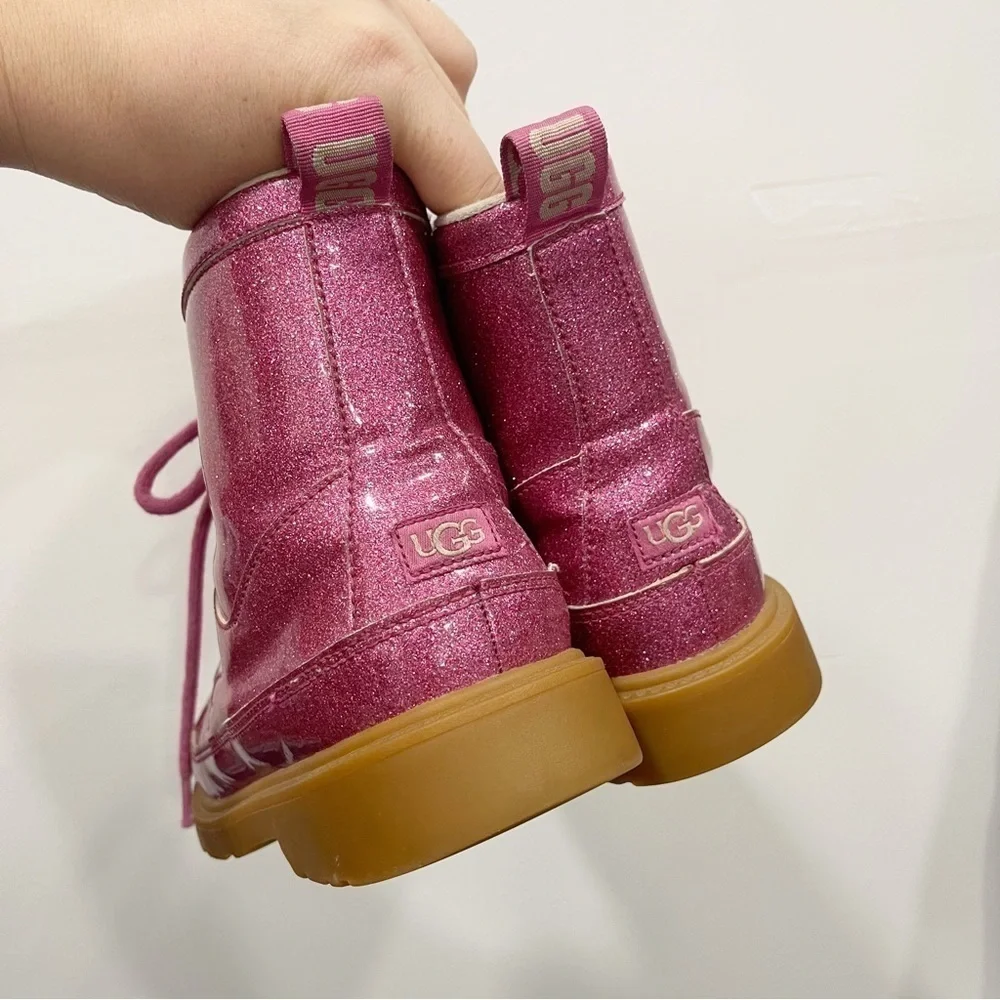 Ugg Robley Kids Pink Glitter Lace-Up Boots Size 4